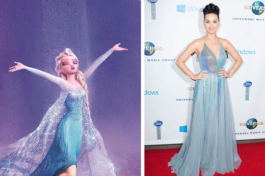 
	
	Bộ cánh của Katy Perry được cho rằng giống chiếc đầm trong suốt của Elsa trong phim Frozen.